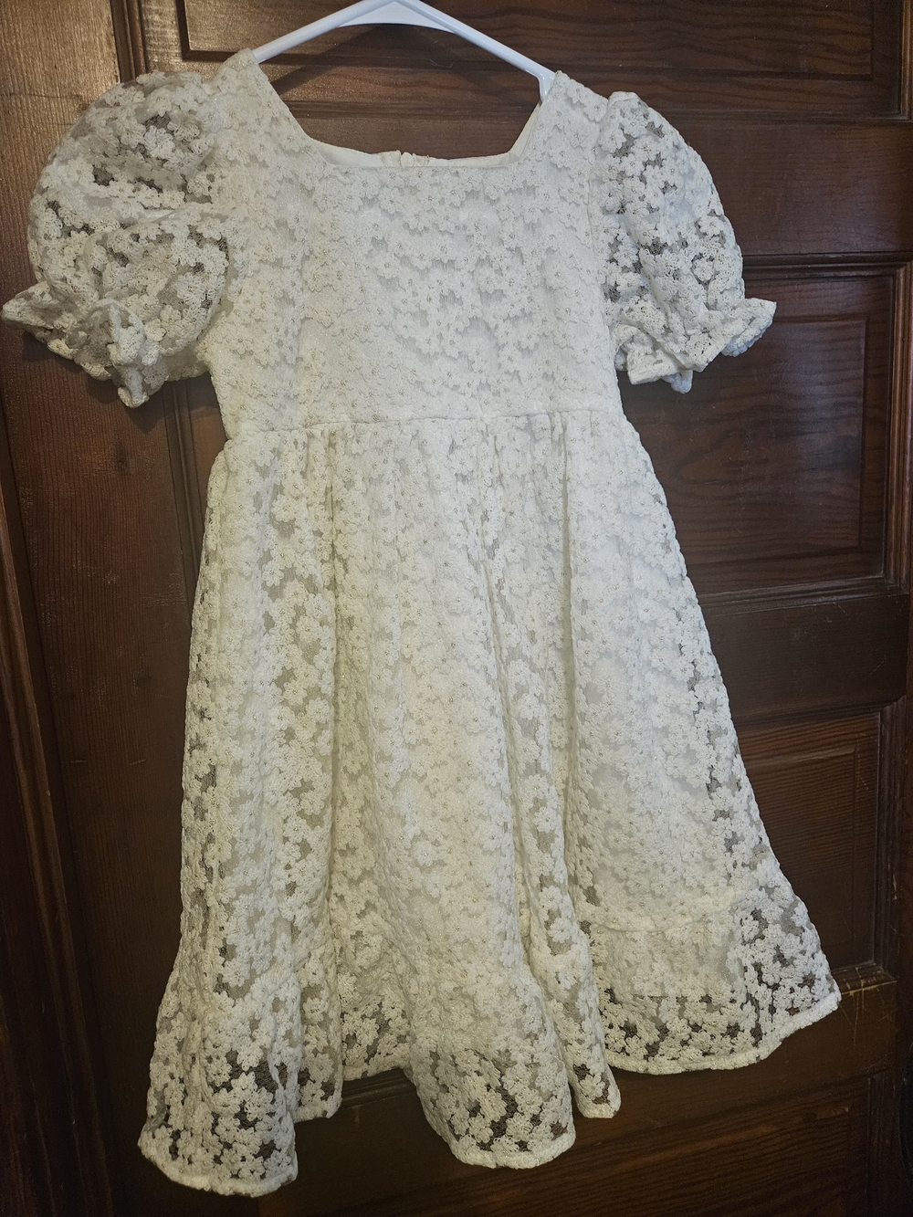 SHEIN Cream Floral Lace Puff-Sleeve Party Dress